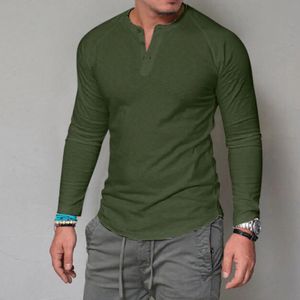 Button-Ups-Pullover mit Rundhalsausschnitt für Herren, Ärmelfarbe, lang, einfarbig, lässig, T-Shirt-Bluse 240223