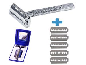 New Professional Double Edge Safety Razor for Men Long Handle for Comfortable Wet Shaving 5 Blade Refills8853477