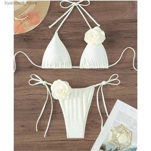 Women's Swimwear S - XL Sexy 3D Flowers Halter Strappy Bikini Women Swimwear Female Swimsuit Two-pieces Bikini set Bather Bathing Suit Swim Lady L240308