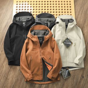 Herrenjacken Da Niao Outdoor Gleicher Stil ~ Ganzkörper-Druckkleber ~ Herbst- und Winter-Herren-Verbundstoff, verdickt, kältebeständig und warm, mit Kapuze, Softshell-Sprinkler