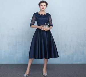 Długość herbaty Mother of the Bride sukienki pół rękawów Zipper Back Dark Navylight Champagned Mother039s Dress Tani3990391