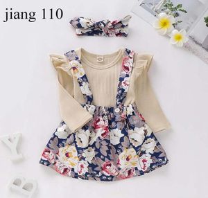 Bebê meninas conjuntos de roupas infantis meninas sólida manga longa blusa crianças roupas de grife da criança do bebê outfits floral suspender saia h7038719