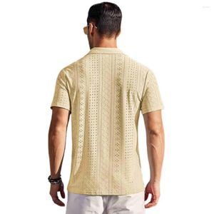 Men's Casual Shirts Hole Embroidery Top Stylish Hollow Out Summer Shirt With Turn-down Collar Short Sleeves Breathable Buttons For Vacation