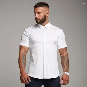 Camiseta masculina de manga curta muscular, camiseta fitness para treinamento de corrida, slim fit, elástica de secagem rápida, roupas esportivas masculinas