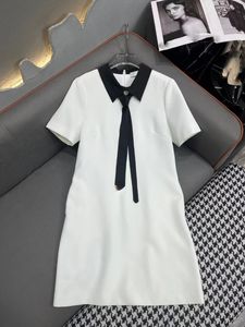 Milan Runway Dress 2024 White/Black Label Neck Sleeves Shorts Sashes Long Dresses Holiday Vestidos de Festa 30812