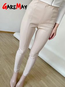 Pantaloni invernali in pelle da donna Pantaloni classici con cerniera sottile neri Pantaloni a matita beige attillati in finta pelle per donna 240229