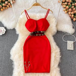 Casual Dresses Women Summer Dress 2024 Spaghetti Strap Mini Party Sexig transparent mesh lapptäcke midja glitter nattklubb vestidos