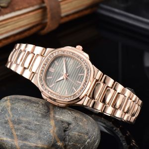 Diamond Women Watches Stone Case Dress Watch Rose Gold Quartz Movement Smycken CLASP Handsur design av god kvalitet stänk vattenpr241s