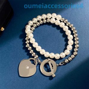 2024 Jewelry Designer Brand Necklaces Titanium Studded Diamond Heart Shaped Pendant Layer Pearl Silver Beads Buckle Bracelet and Fashionable