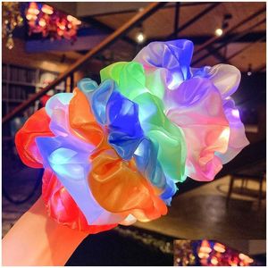 Acessórios de cabelo Luminous Scrunchies LED Hairband Titular de rabo de cavalo Headwear Meninas Elastic Cetim Silky Scrunchy Tie Hair Rope Accessorie Dhsja