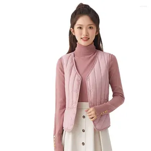 Women's Trench Coats Girlish V-Neck Ultra Light Down Vests Autumn Winter Selling High Street Minimalist Solid Color Warm Cozy Chic