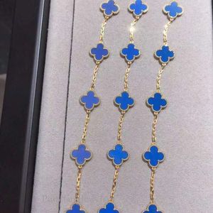 Design Brand Jinggong Fanjia Four-leaf Clover Five Flower Bracelet High Edition Lucky Flower Double Sided V Thickened Plating Rose Gold Blue Chalcedony