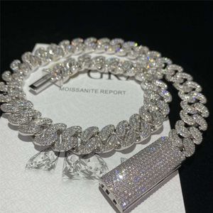 Güzel Takı Top Rütbesi Lüks Takı 15mm Genişlik Ağır Miami Küba Bağlantı Zinciri Büyük Patron Moissanite Diamond S925 Küba Kolye