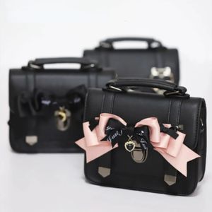Mbti Cute JK Torka na ramię dla kobiet czarny kwadrat Małe skórzane torebki i torebki japoński w stylu Lolita Ladies Bag 240223