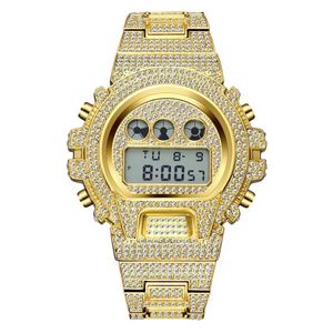 Iced Out Diamond Watch Men Luxury LED Digital Mens Watches Waterproof Sports Wristwatch Man Fashion 18K Gold Steel Male Clock Wris250o