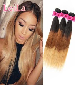 Indian Raw Virgin Hair Straight 1B427 Hår exenisons 3 buntar indiska raka väver naturlig färg från Leila4129290