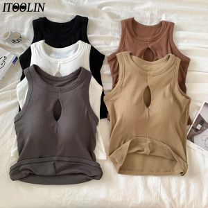 T-shirt Itoolin Women Sexy Hollow out tanks tampo de roupa íntima Bra Y2K Tampas de malha oneck malha para mulheres streetwear