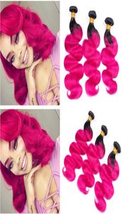 Fasci di tessuto per capelli umani peruviani Ombre nero e rosa Onda del corpo 1B Estensioni di trama di capelli umani vergini rosa Ombre 3 pezzi Lotto4807530