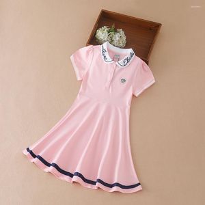 Abiti per ragazze Vestito estivo per ragazze 2024 Colletto rovesciato Vestiti per bambini Stile preppy ricamato Vestito estivo per la scuola Bambini 5-12 anni