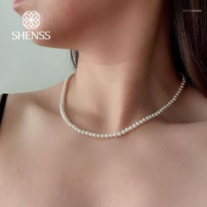 Correntes Elegante 4mm Shell Pearl Colar 40-60cm Tamanho 925 Sterling Silver Cauda Cadeia para Mulheres Jóias Clássicas Brilhante Light1230L