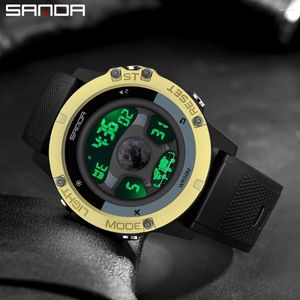 Wristwatches SANDA 9024 Steering Wheel Design Outdoor Sport Watch Men Multifunction Watches Alarm Clock 5Bar Waterproof Digital Reloj Hombre