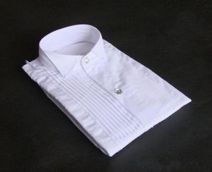 Top Quality White Cotton Long Sleeve Groom Shirt Men Small pointed collar fold Formal Occasions Dress Shirts8813477