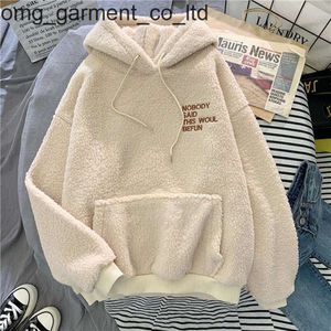 New 24ss Womens Fleece Flannel Pullover Hoodies Autumn Winter Sweet Hooded Print Harajuku Loose Pocket Coat Female Sweatshirt sweater