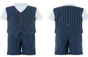 Summer Navy Stripe Boy039s Resmi Giyim Özel Yapımı 2 Parça Yakışıklı Takım Düğün Balo Yemeği Çocukları Çişinlikler 9270772