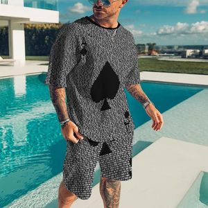 Engraçado poker padrão y2k masculino casual moda agasalho rua wear tshirt shorts terno 2 peças conjunto de roupa masculino roupas de grandes dimensões 240227