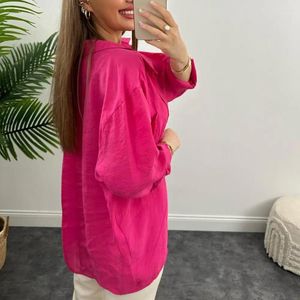 Women's Blouses Single-breasted Spring Blouse Stylish Mid-length Loose Fit Solid Color Turn-down Collar Buttoned Front For