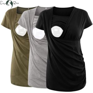 Tシャツliuque Maternity Nursing Shird半袖看護師トップ女性妊娠母乳育児ティーカジュアルサイドRuched Ropa Ambarazada