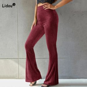 Capris Bahar Sonbahar Kadın Giyim Yeni Moda Çukuru Şeritler Solid Micro Flagared Pantolon Altın Veet Yüksek Bel İnce Sıradan Siyah Pantolon