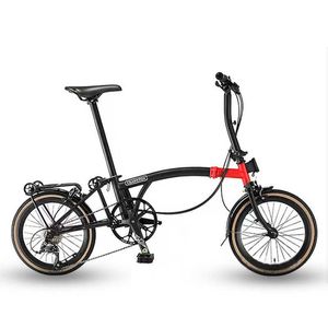 Bicicleta dobrável de 16 polegadas, viagem para adultos, portátil, bicicleta dobrável de 3 estágios, bicicleta dobrável de 9 velocidades para crianças q240308