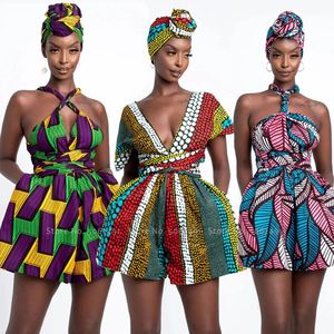 Kadınlar Afrikalı Giyim Hint Dashiki Retro Baskı Tulum Mini Etek Şort Parti Giysileri Moda Ankara Kanga Vintage Vestidos 240226