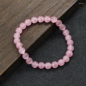 Charm Bracelets Noter Natural Pink Cat Eyes Stone Bracelet For Women 4/6/8/10mm Smooth Beaded Braclet Gifts Girlfriends Moonstone Joias