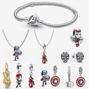 Yeni Örümcek Tasarımcı Kadınlar İçin Tahıl Bilezikler 925 Gümüş 18K Altın Bilezik Fit Pandoras Marvelss Avengerss Kaptanları Amerika Kolye Set Mücevher Hediyesi