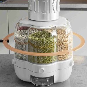 Food Jars Canisters 6-grid Food Dispenser Box Round Cereal Rice Grid Storage Tank Bucket Rotating Grain Dry Separate Sealed Container L0311