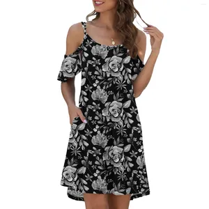 Vestidos casuais mulheres verão sexy cinta de espaguete sundress ombro frio plissado manga vestido bonito elegante feminino baile