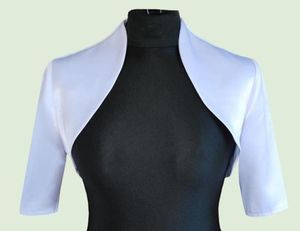 Nowe kobiety sukienki ślubne Kurtki Biała satynowa kurtka wzruszona ramionami z pół rękawów na zamówienie DH73838210457