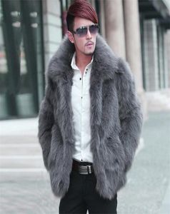 Nova chegada dos homens casacos de luxo turn down collar fino jaquetas de pele do falso outerwear parka casaco tamanho grande xxxl cinza c11039096650