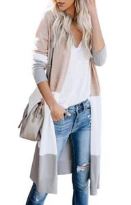 Cardigan lungo maglione aperto sul davanti da donna Unique Nature Boho manica lunga color block lavorato a maglia leggero kimono spolverino2801552