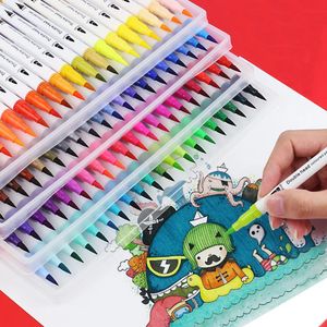 Акварельная ручка с двойной головкой, моющаяся, 12–100 цветов, кончик тонкой кисти, цветной маркер, кисть, набор для рисования, художественные принадлежности 240307