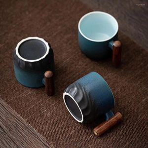 Coffee Pots Ceramics Ceramic Retro Cup Exquisite Gradient Glaze Solid Color Handmade Wooden Handle Filter Tea Mug Home