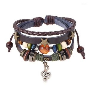 Charm Bracelets Iridescent Bracelet Vintage Style Bangle Note Pendant Genuine Leather Jewelry Beads Accessories Birthday Drop Deliver Dhuf8