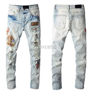 Jeans Mode Denim Herren Jeans Hip Hop High Street Retro Designer Reiten schmale Hosen plus Print Patch 28~40 Stickerei Hose Streetwear 240308