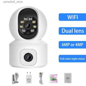 Baby Monitor Camera 6MP doppia lente WiFi telecamera interna monitoraggio di sicurezza wireless casa intelligente monitoraggio automatico baby monitor CCTV IP Q240308