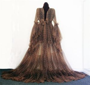 Camicia da notte leopardata in chiffon arricciato maniche lunghe sposa pigiama vestaglie con fiocco pigiama su misura veloce 8661782