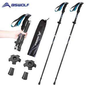 BSWOLF 2PCS ULTRALIGHT TREKKING POLES WALKING STICKSハイキングケイン折りたたむアルミニウムウォーキングポールノディックウォーキングスティック240304