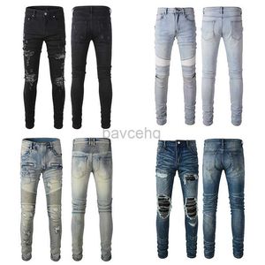 Jeans Jeans Designer Mens Jeans Jeans High Street Hole Star Patch Mens Star Embroidery Panel Byxor Stretch Slim Fit Byxor Jean Pants 240308