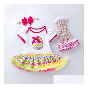 Giyim setleri Paskalya bebek kıyafetleri kızlar tavşan romper dot dalga yay bacak sıcak ayakkabıları 3pcs karikatür tavşan kız kıyafetleri butik çocuklar dr dhp3i